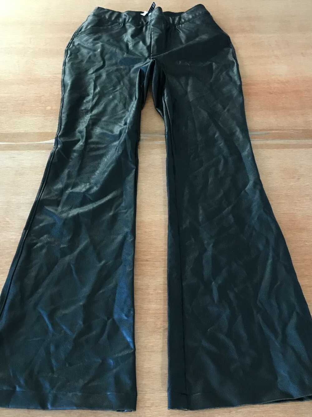 Spanx Flare Pants Women M Black Mid Rise Faux Leather Pull On Stretch Shaping